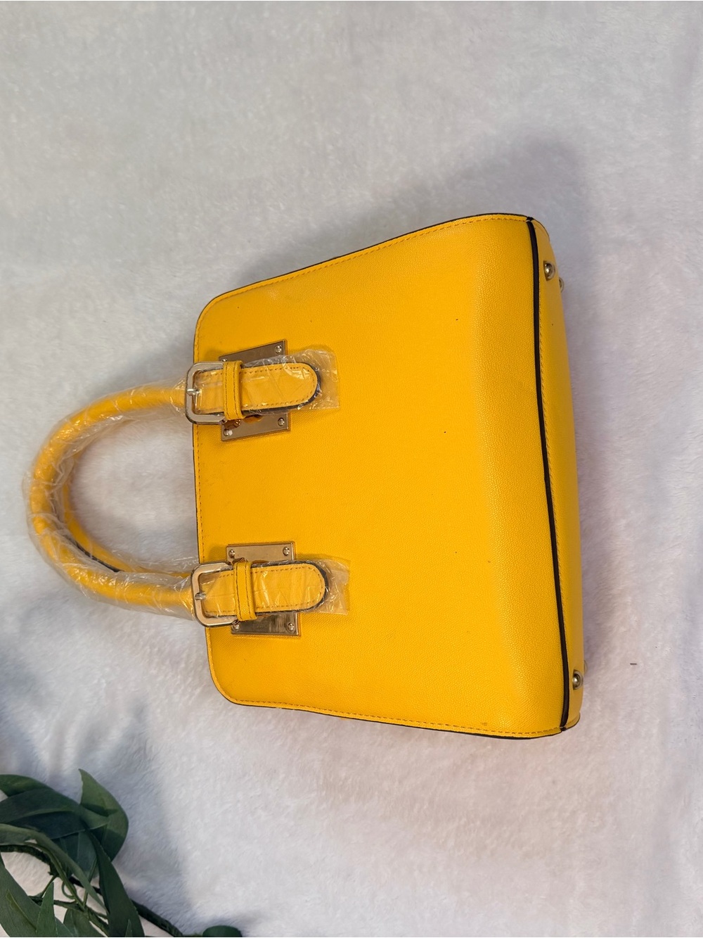 Yellow Satchel Handbag Purse w/ Adjustable Crossbody Strap Gold Hardware